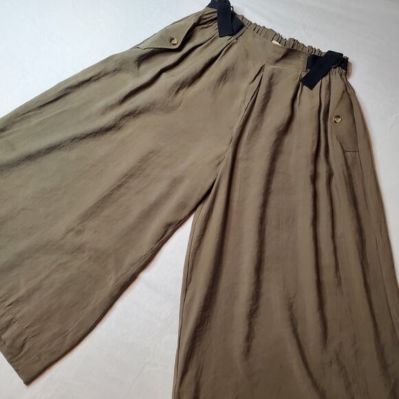 Anthropologie Womens M Culotte Wide Leg Cropped Pants Modal Blend Olive Green
